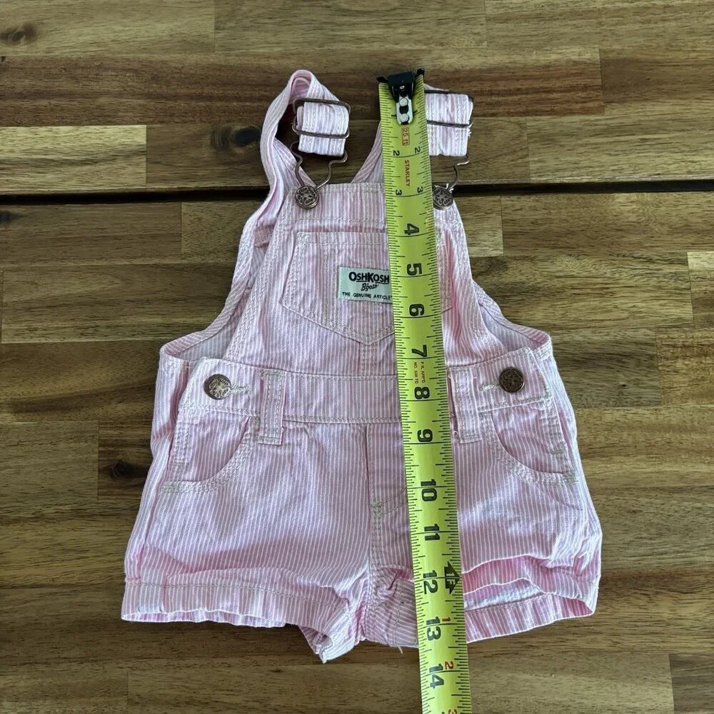 OshKosh B'gosh Baby Shortalls Pinstripe Pink White Size 6‎ Months Summer Classic